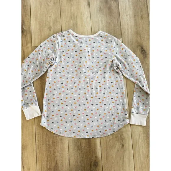 Cuddle Duds XS Gray Hearts Pajama Set Soft Ribbed Henley Joggers Pockets - Picture 3 of 16